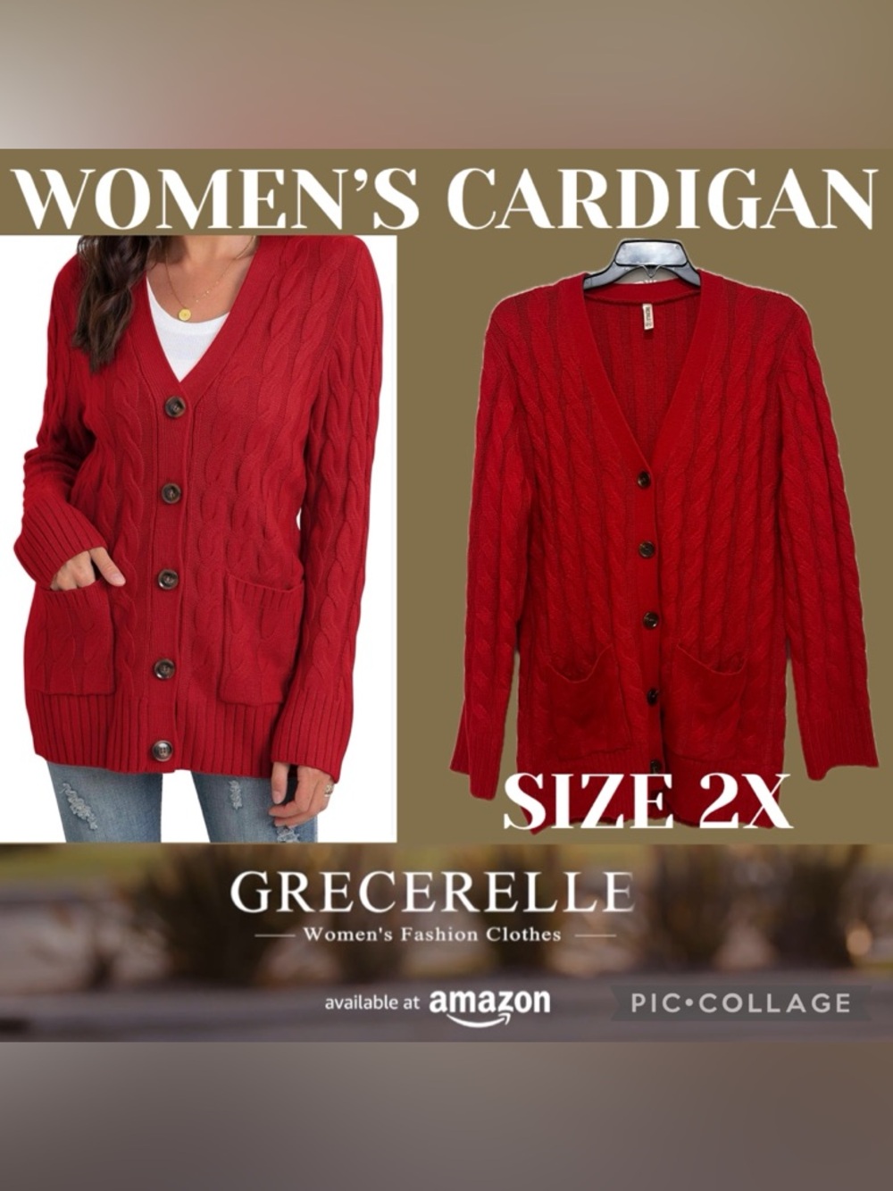 GRECERELLE Women's Long Sleeve Open Front Button Down Cardigan Sweater Size 2X